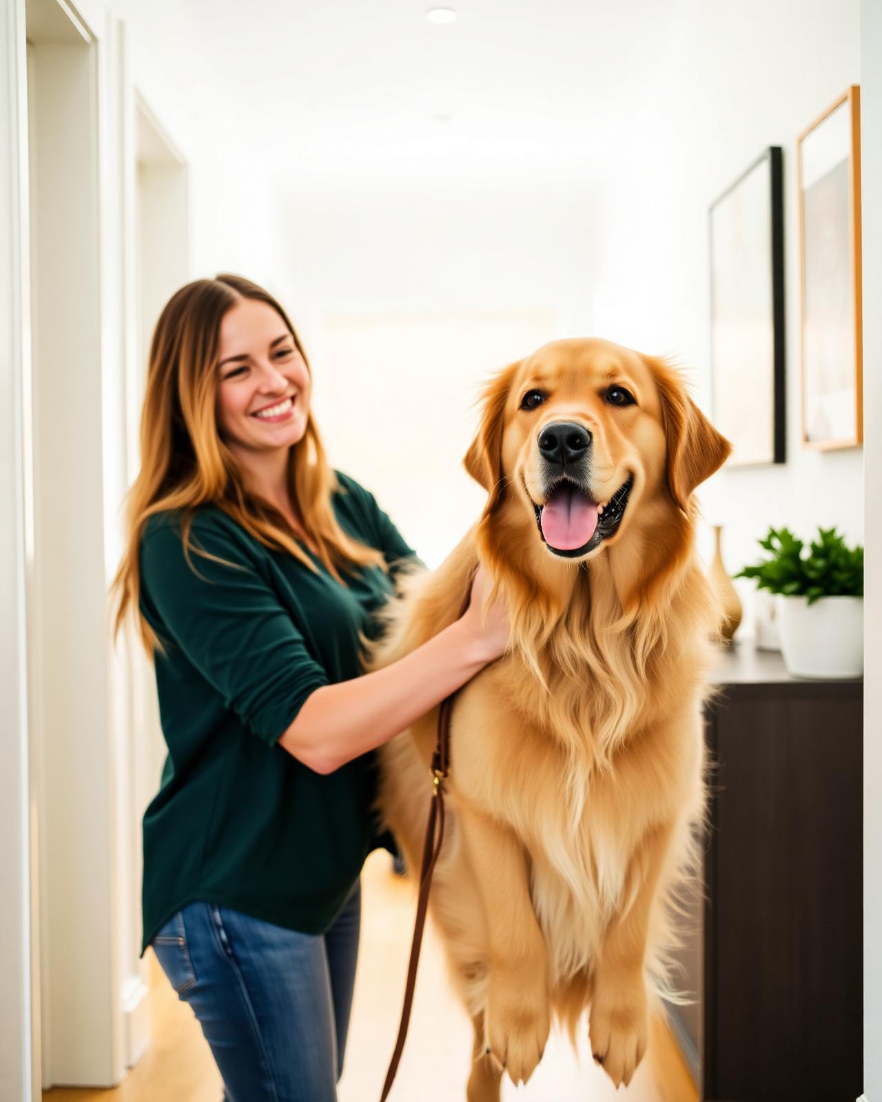 Tutora com seu cão golden retriever